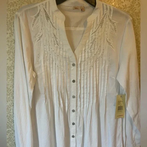 Reba embroidered cut out knit woven tunic small COTTON - Picture 6 of 10